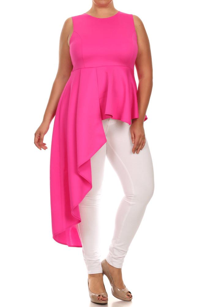 Plus Size Gala Asymmetrical Pink Maxi Shirt Dress