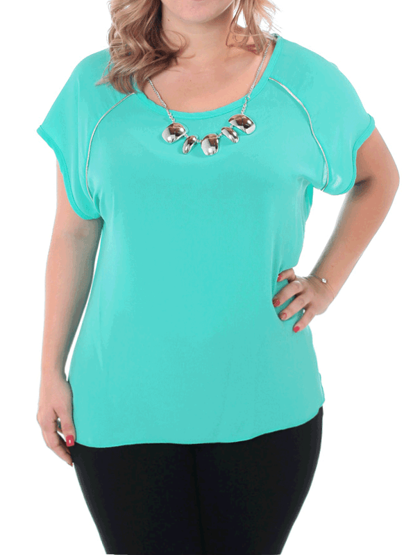 Plus Size Sheer Silver Glam Mint Blouse