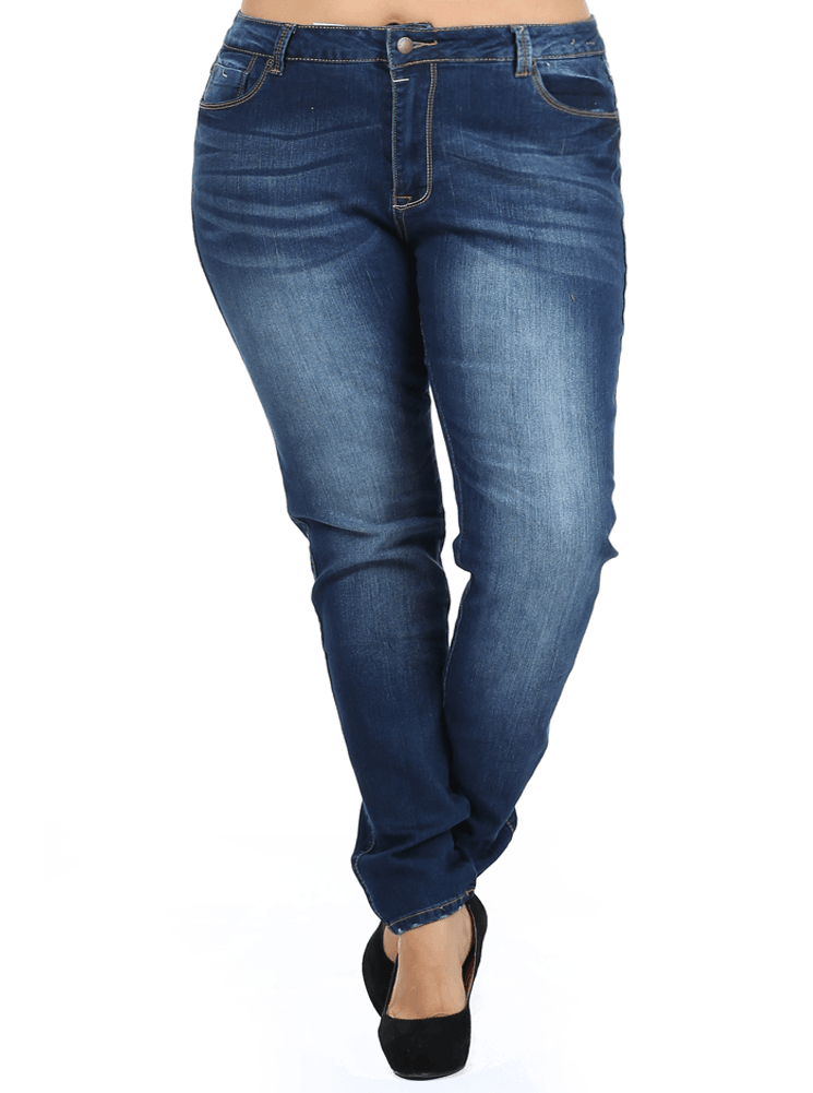 Plus Size Just Right Faded Navy Blue Denim Skinny Jeans