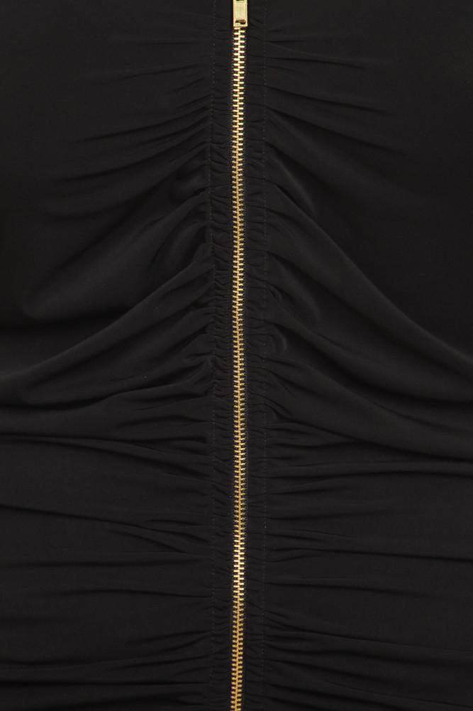 Plus Size Front Zipper Ruched Midi Dress