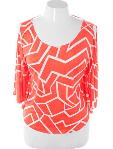 Plus Size Open Shoulder Trendy Orange Loose Top