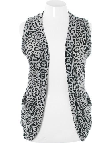 Plus Size Flirtatious Leopard Lace Grey Vest