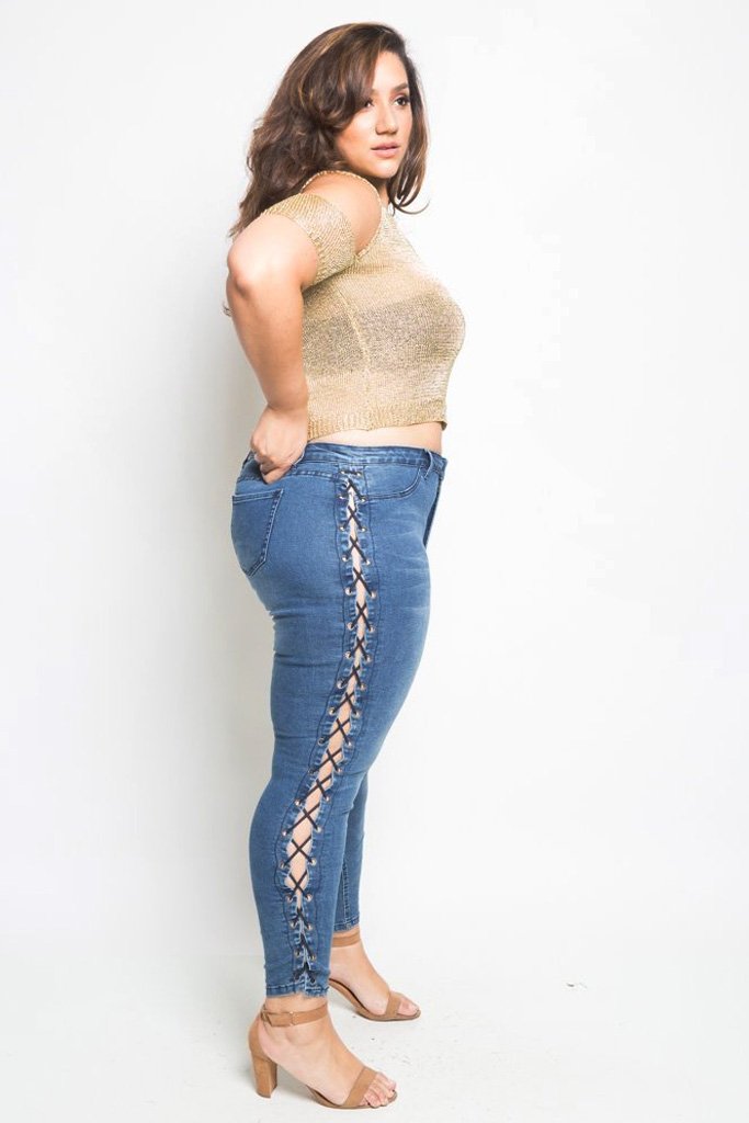 Plus Size Sexy Lace Up Skinny Jeans [SALE]