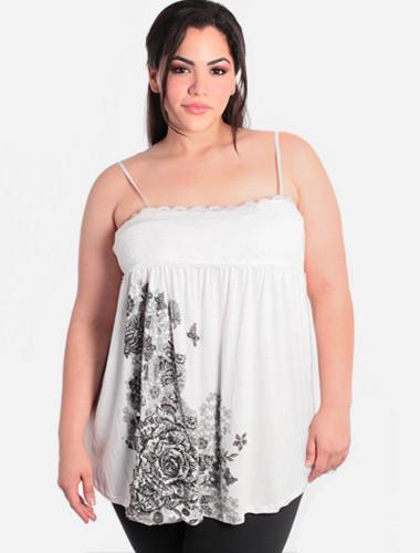 Plus Size Butterfly Lace White Babydoll