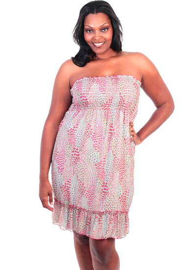 Plus Size Pink Floral Scrunch Tube Dress