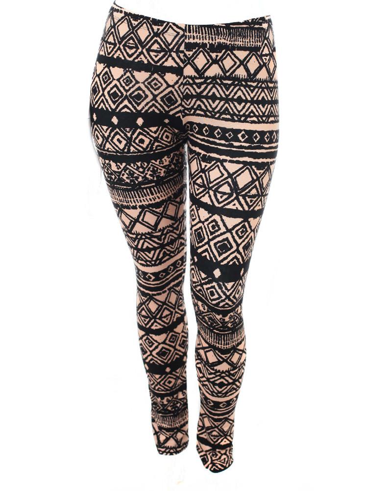 Plus Size Tribal Print Taupe Leggings