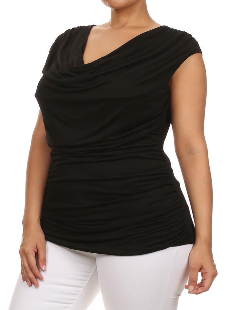 Plus Size Stylish Draped Black Top