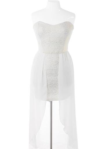 Plus Size Dip Hem Sheer Sparkling Cream Dress