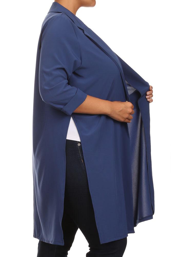 Plus Size In Town Sheer Split Sides Blue Jacket