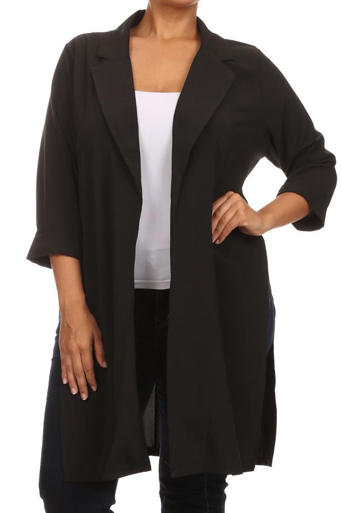 Plus Size In Town Sheer Split Sides Black Jacket