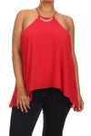 Plus Size Diamond Neckline Sheer Red Top