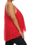 Plus Size Diamond Neckline Sheer Red Top