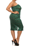 Plus Size Sparkling Flower Green Plunging Dress