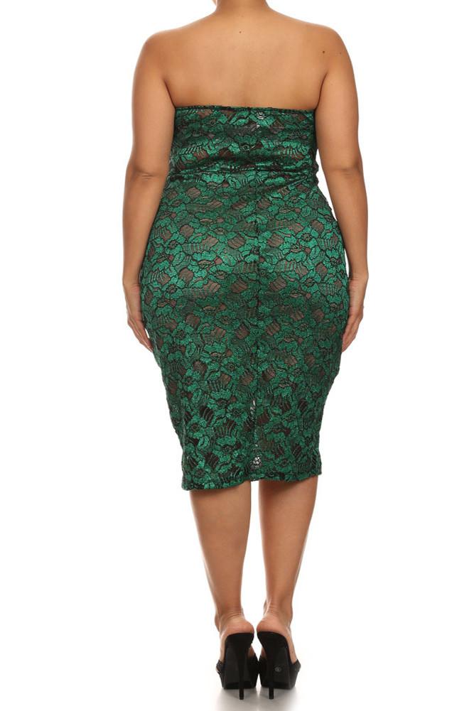 Plus Size Sparkling Flower Green Plunging Dress