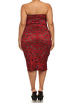 Plus Size Sparkling Flower Red Plunging Dress