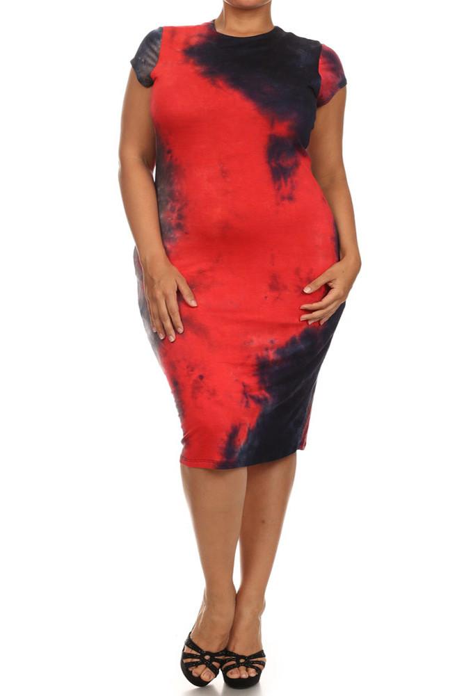 Plus Size Stylish Hued Tie Dye Midi Dress