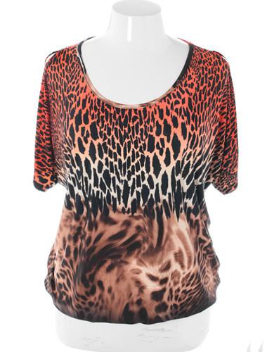 Plus Size Sexy Leopard Ombre Orange Blouse