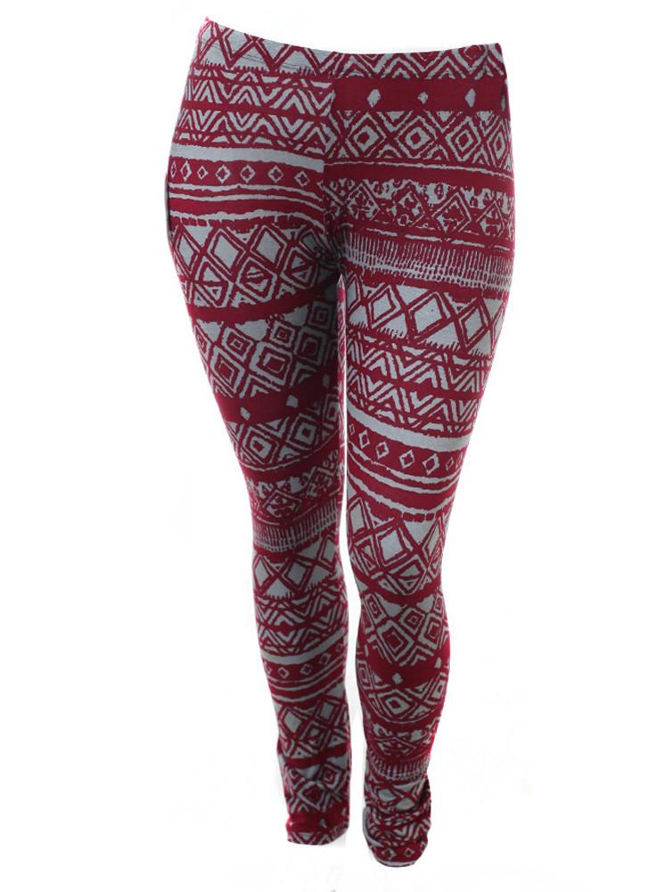 Plus Size Tribal Print Burgundy Leggings