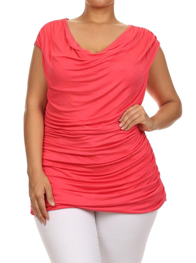 Plus Size Stylish Draped Pink Top