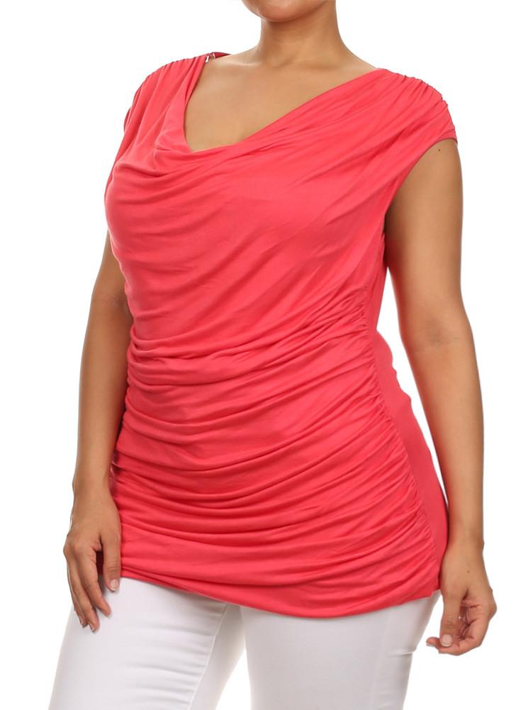 Plus Size Stylish Draped Pink Top