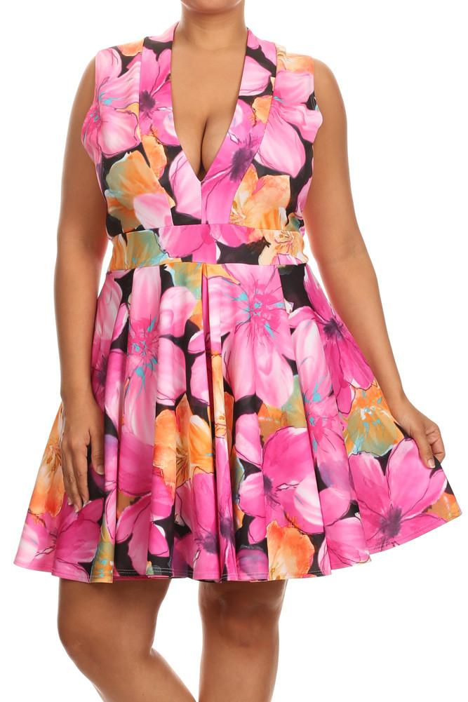 Plus Size Deep V Neck Summer Embrace Skater Dress