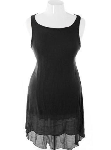 Plus Size Soft Elegant Dip Hem Black Dress