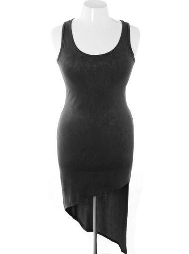 Plus Size Sexy Butterfly Back Dip Hem Black Dress