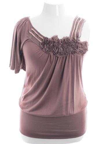 Plus Size Classic Ribbon Roses Beaded Taupe Blouse