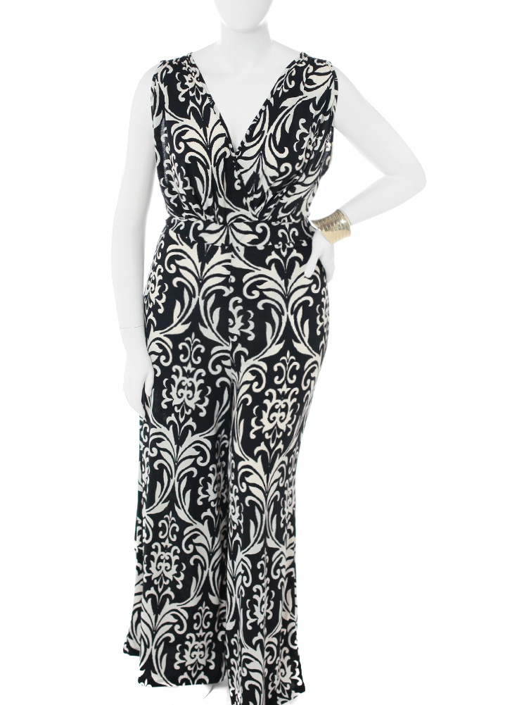 Plus Size Mod Victorian Print Jumpsuit