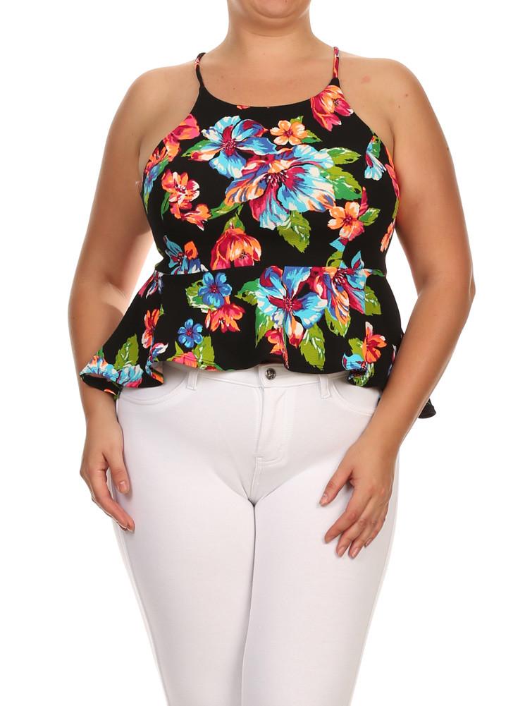 Plus Size Garden Love Floral Peplum Tank