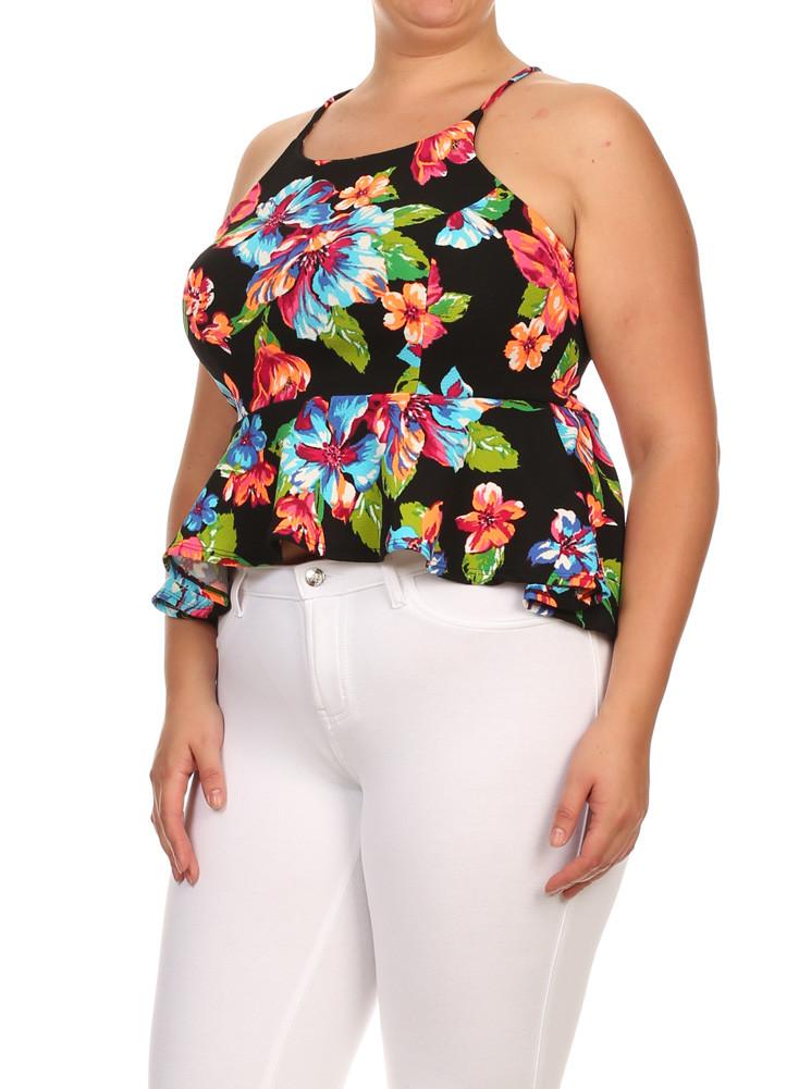 Plus Size Garden Love Floral Peplum Tank