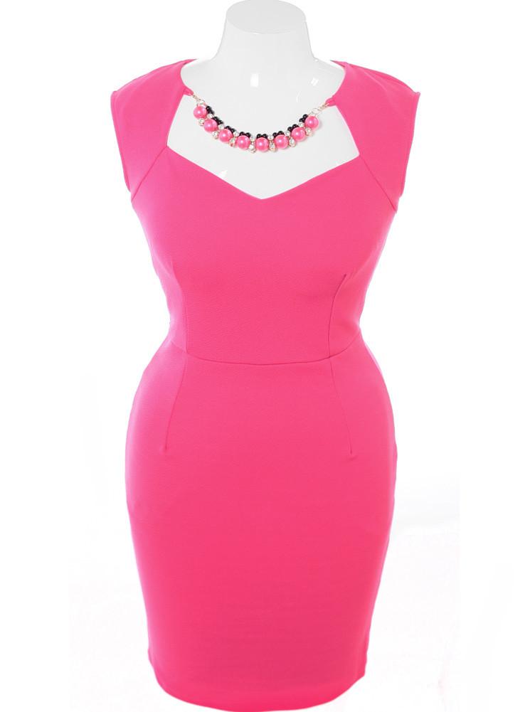 Plus Size Designer Diamond Necklace Pink Dress