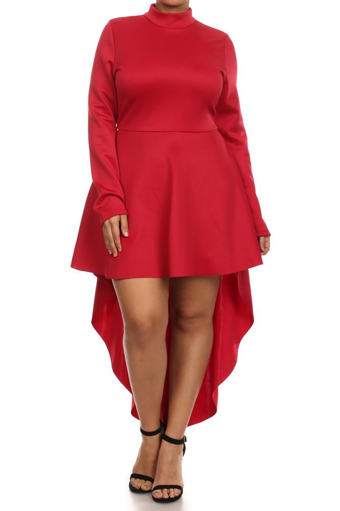 Plus Size Sexy Dip Hem Long Sleeve Dress