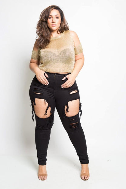 Plus Size Designer Open Ripped Jeans
