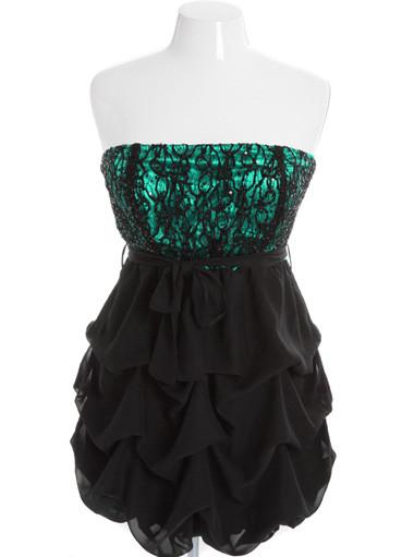 Plus Size Sparkling Ruffle Bubble Teal Tube Dress