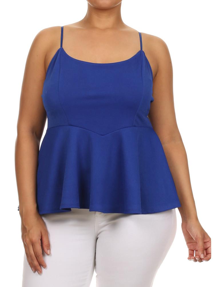 Plus Size Sexy Blue Peplum Tank