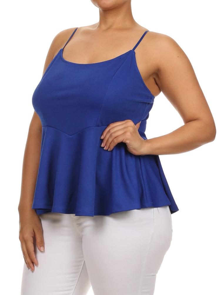 Plus Size Sexy Blue Peplum Tank