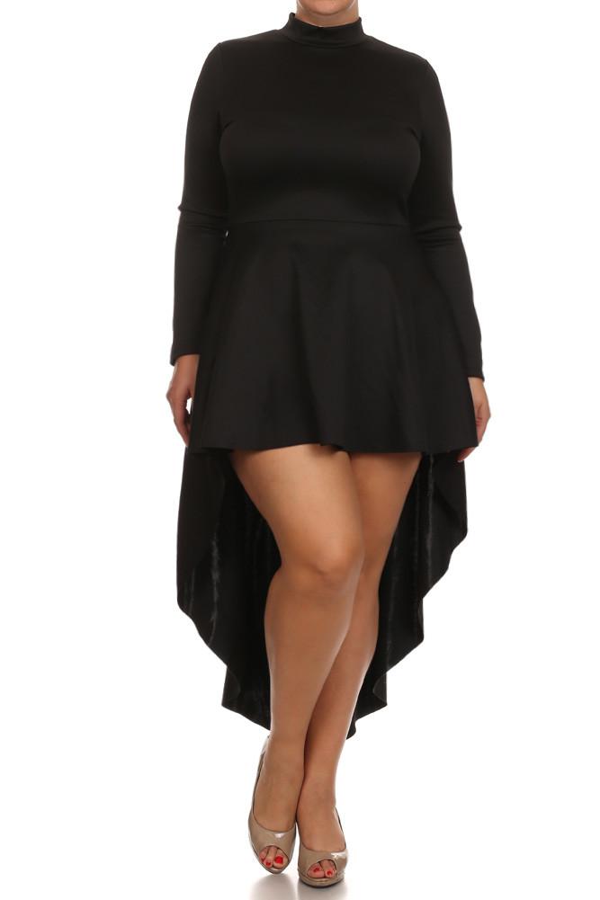 Plus Size Sexy Dip Hem Long Sleeve Dress