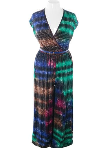 Plus Size Sexy Colorful Abstract Sleeveless Jumpsuit