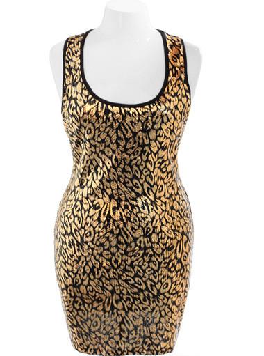 Plus Size Designer Sparkling Gold Tank Dress