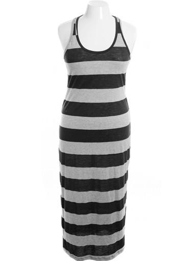 Plus Size Sexy Floor Length Simple Black Stripe Dress