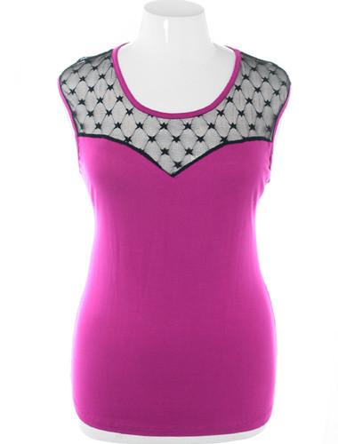 Plus Size See Through Lace Sleeveless Violet Top