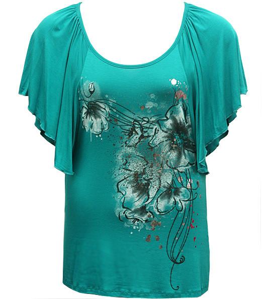 Plus Size Loose Flutter Sleeve Teal Top