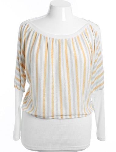 Plus Size Sparkling Stripe Open Sleeve White Sweater