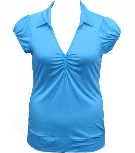 Plus Size Simple Collar Cute Blue Blouse