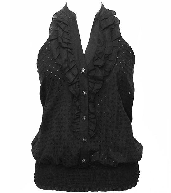 Ruffled Sexy Layered Black Halter