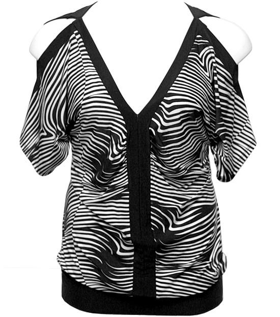 Zebra Open Shoulder Black Top