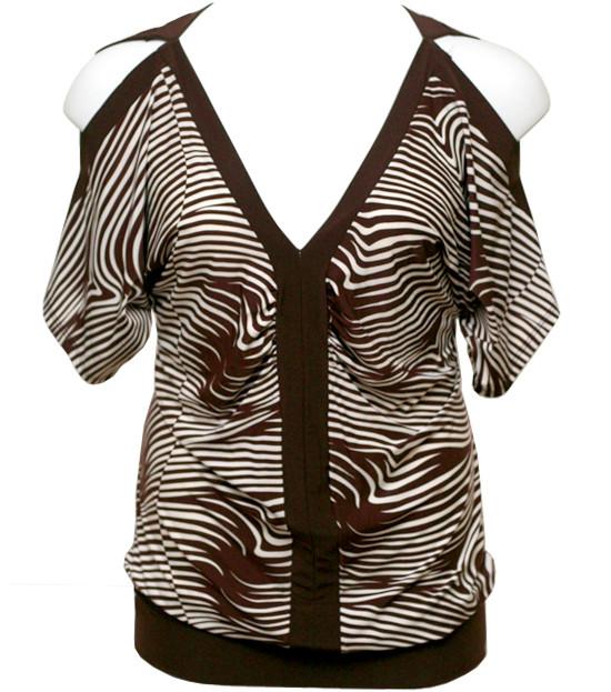 Zebra Open Shoulder Brown Top