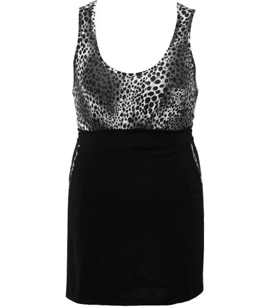 Plus Size Leopard Side Pockets Black Tank