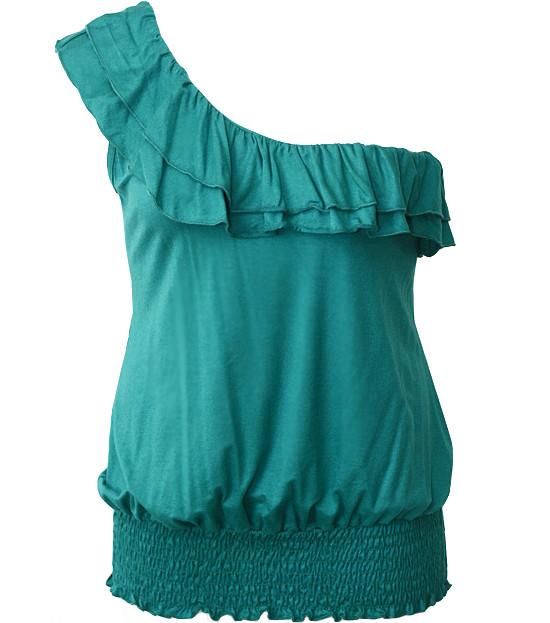 Plus Size Sexy Single Shoulder Ruffle Teal Top